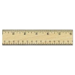 Universal Flat Wood Ruler W/Double Metal Edge, Standard, 12" Long, Clear Lacquer Finish