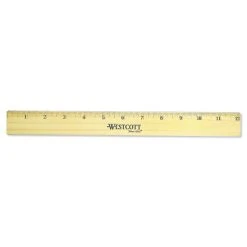 Westcott Flat Wood Ruler With Two Double Brass Edges, Standard/Metric, 12", Clear Lacquer Finish