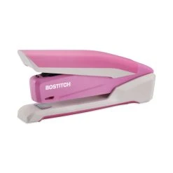 Bostitch InCourage Spring-Powered Desktop Stapler With Antimicrobial Protection, 20-Sheet Capacity, Pink/Gray