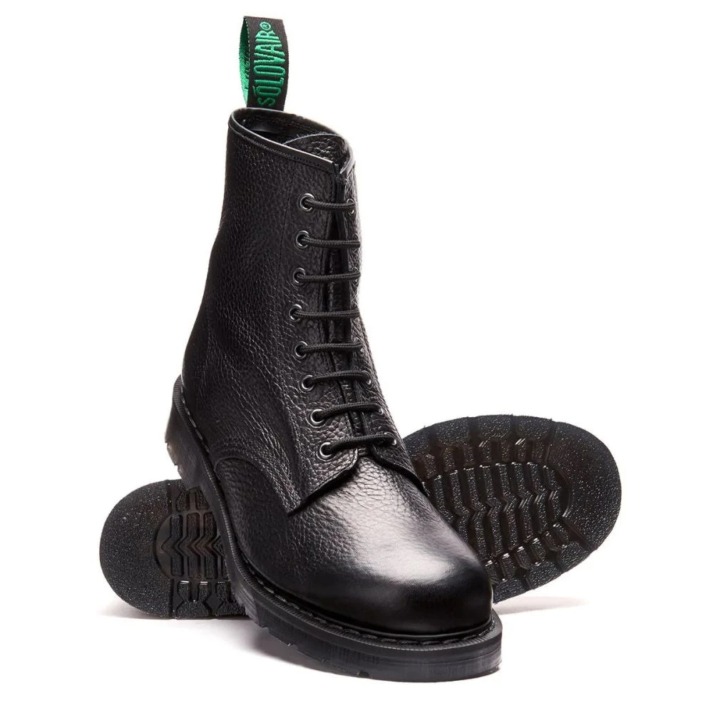 Solovair 8 Eye Derby Boot In Black Grain - Image 2