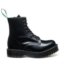 Solovair 8 Eye Zip Platform Derby Boot In Black Hi-Shine