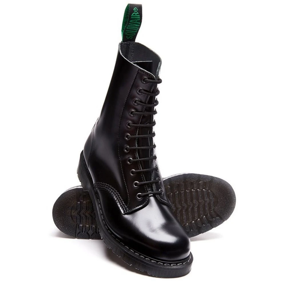 Solovair 11 Eye Derby Boot In Black Hi-Shine - Image 2